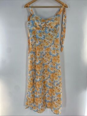 Double Crazy Yellow and Blue Floral Midi Dress Size S Gently Used